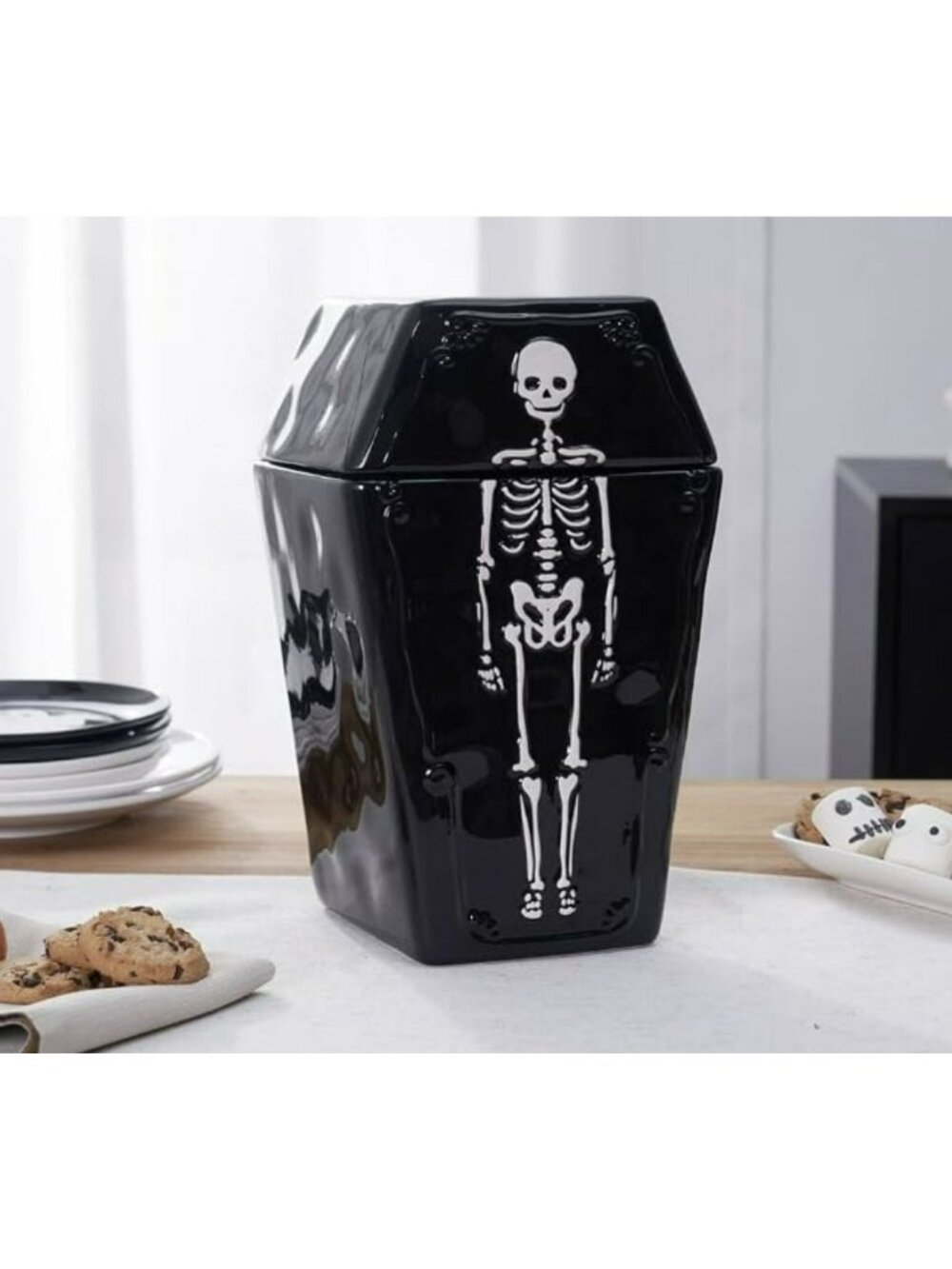 Ceramic Cookie Jar Skeleton Halloween New